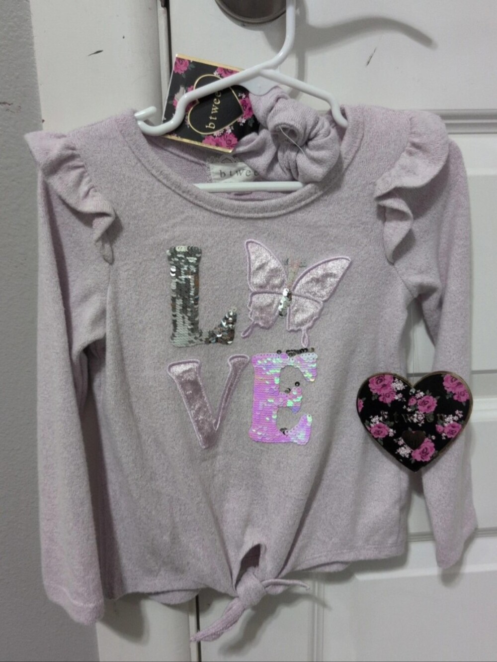 btween Lavender Long Sleeve Top with Sequin LOVE & Butterfly